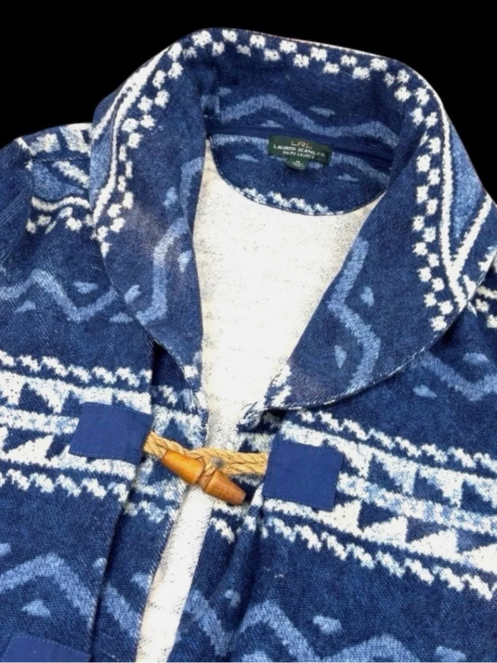 Vintage Ralph Lauren Blue Southwest Aztec Indian Toggle Button Jackets Sz M - Picture 6 of 9